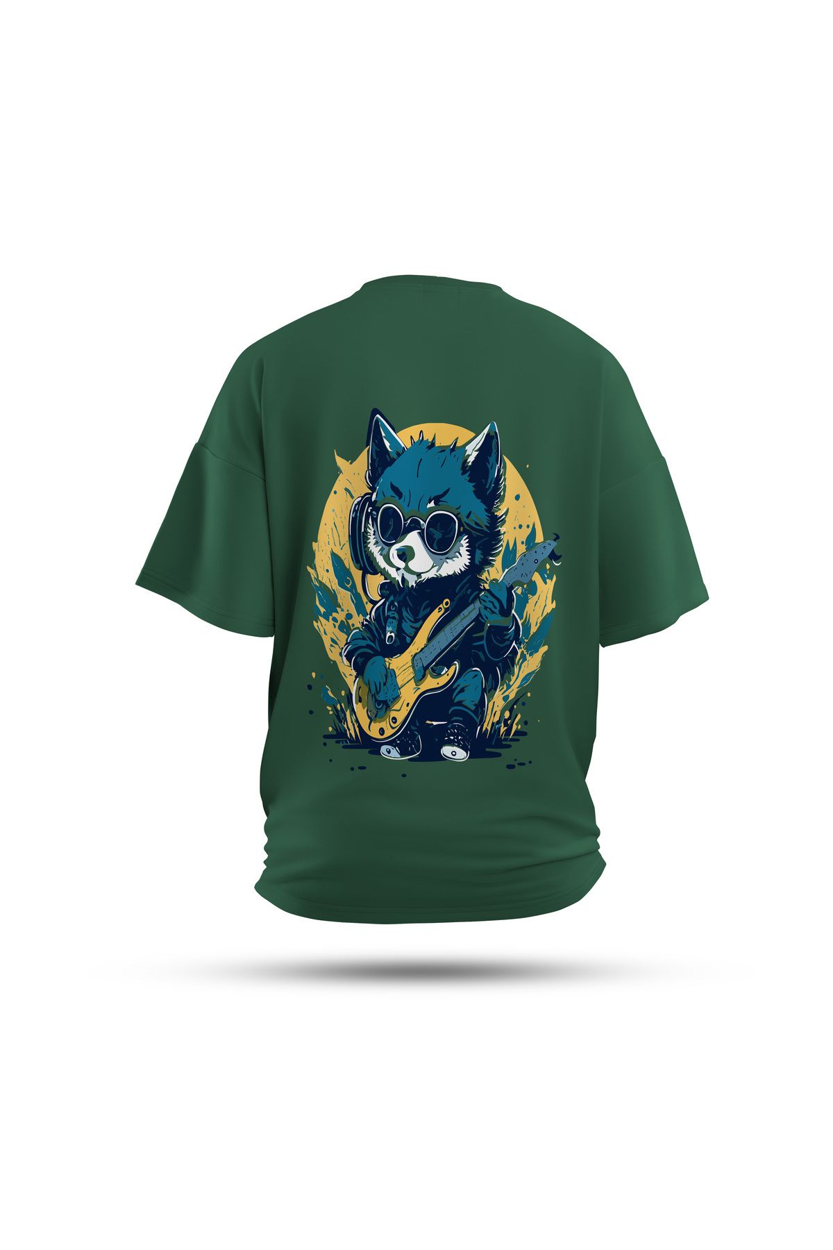 Zestia Unisex T-Shirt, Tilki Sırt Baskılı, Regular, %100 Pamuk, Yeşil T-Shirt No: 0024