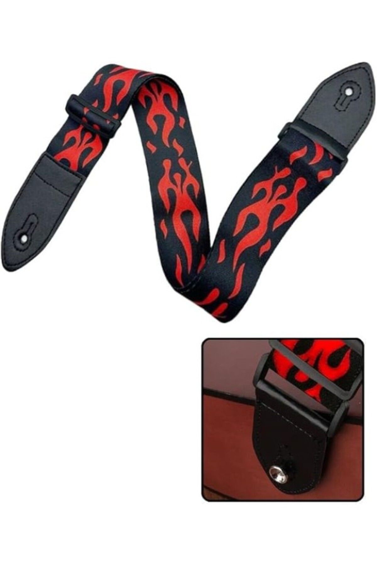 ShopZum Sr-11Rd Gitar Omuz Askısı Siyah-Kırmızı Renk Desenli Uzunluk 90-143 Cm