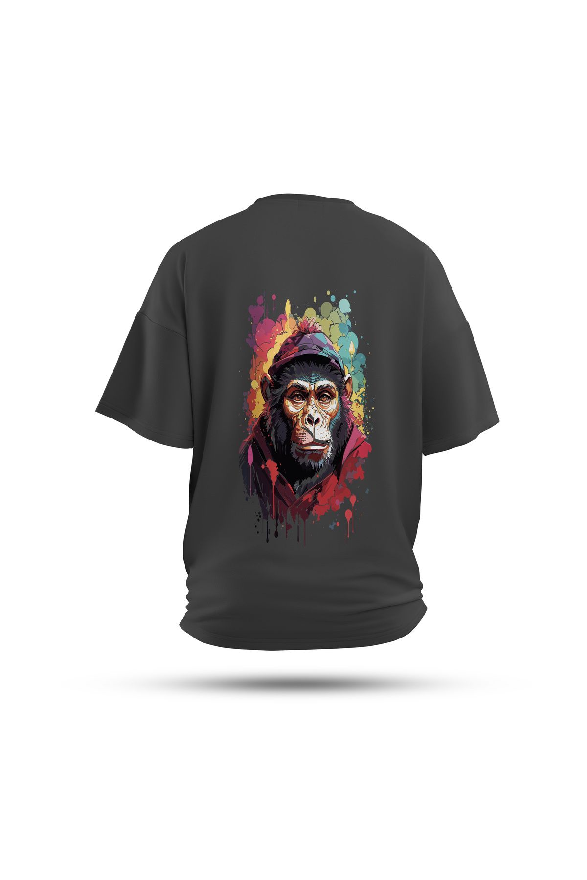 Zestia Unisex T-Shirt, Maymun Sırt Baskılı, Regular, %100 Pamuk, Antrasit T-Shirt No: 0049