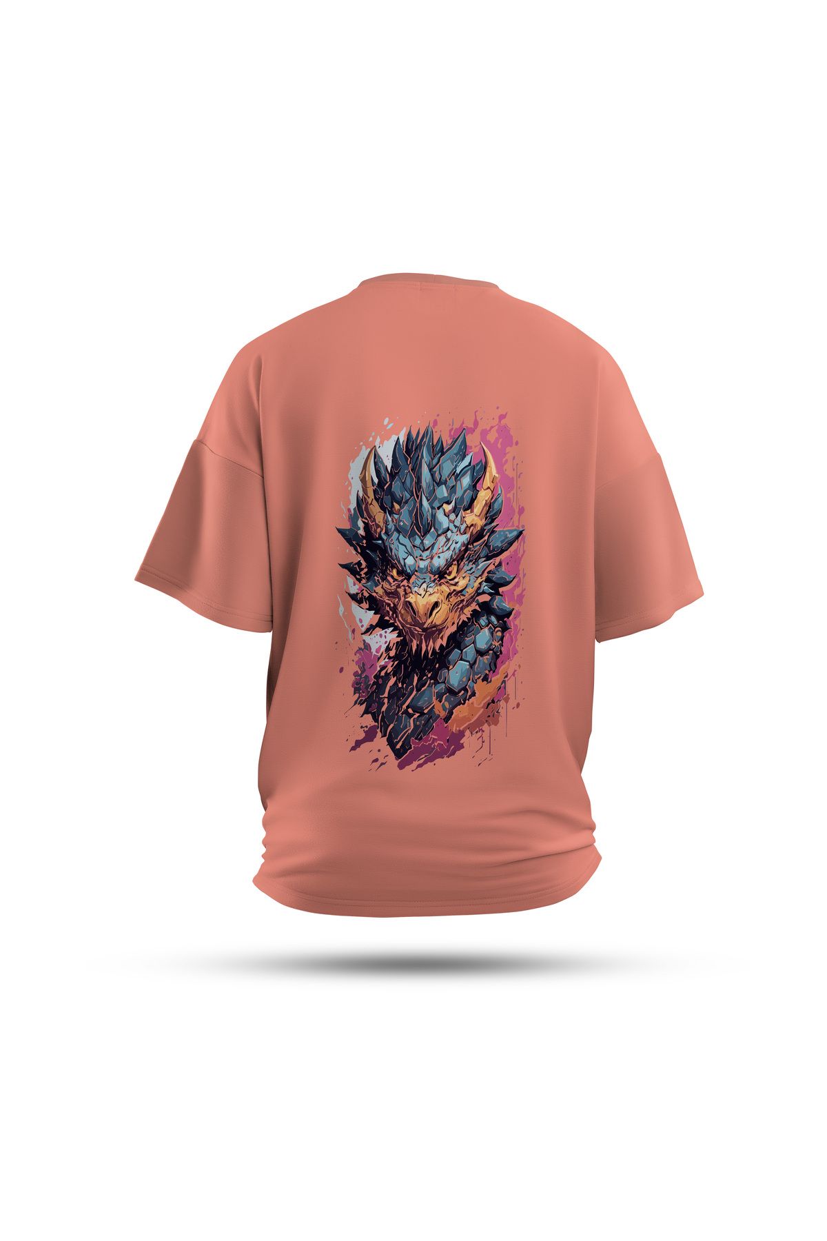 Zestia Unisex T-Shirt, Yılan Sırt Baskılı, Regular, %100 Pamuk, Somon T-Shirt No: 0023