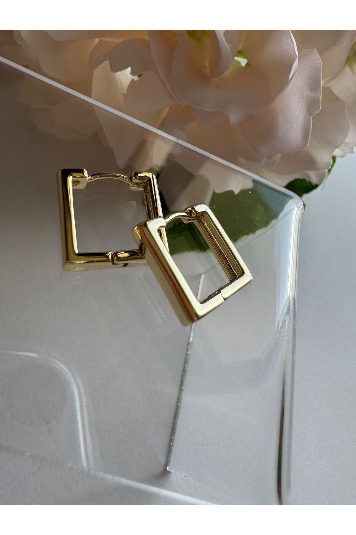 MODA 14K Rengi Vip Seri Çelik Kare Küpe 15mm