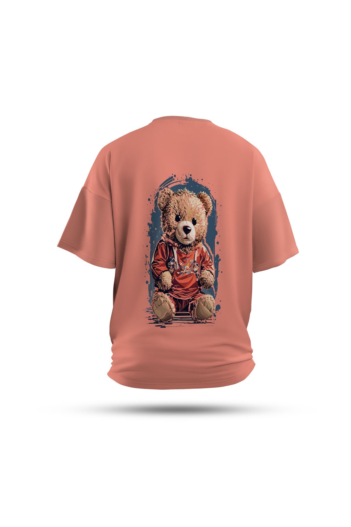 Zestia Unisex T-Shirt, Ayıcık Sırt Baskılı, Regular, %100 Pamuk, Somon T-Shirt No: 0048