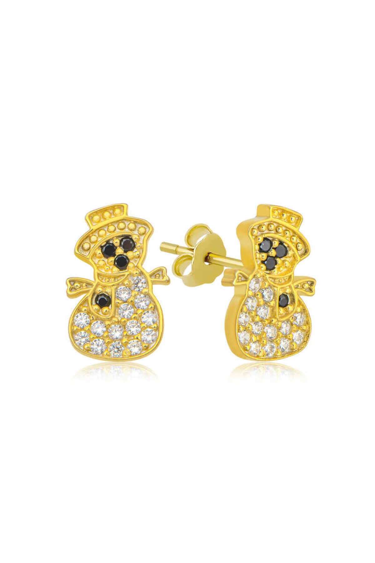 Huramarketing Gümüş Gold Kardan Adam Kadın Küpe