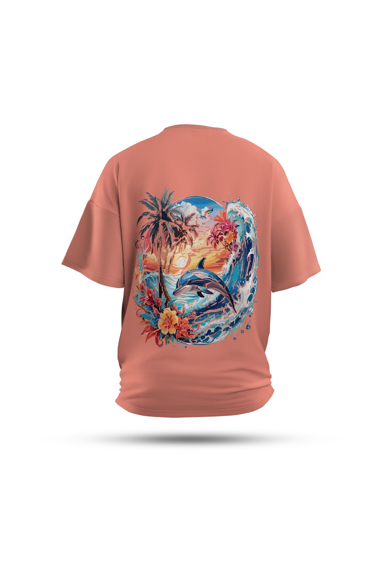 Zestia Unisex T-Shirt, Yunus Sırt Baskılı, Regular, %100 Pamuk, Somon T-Shirt No: 0036