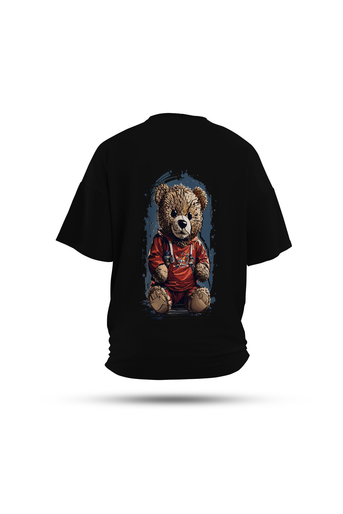 Zestia Unisex T-Shirt, Ayıcık Sırt Baskılı, Regular, %100 Pamuk, Siyah T-Shirt No: 0048