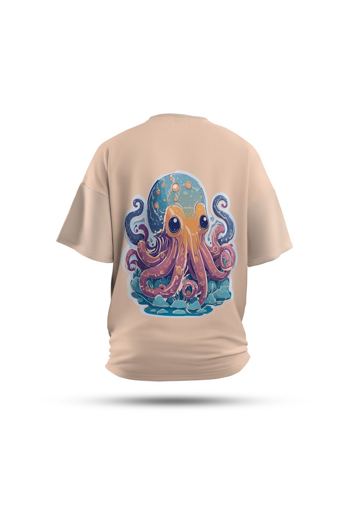 Zestia Unisex T-Shirt, Ahtapot Sırt Baskılı, Regular, %100 Pamuk, Yeşil T-Shirt No: 0042