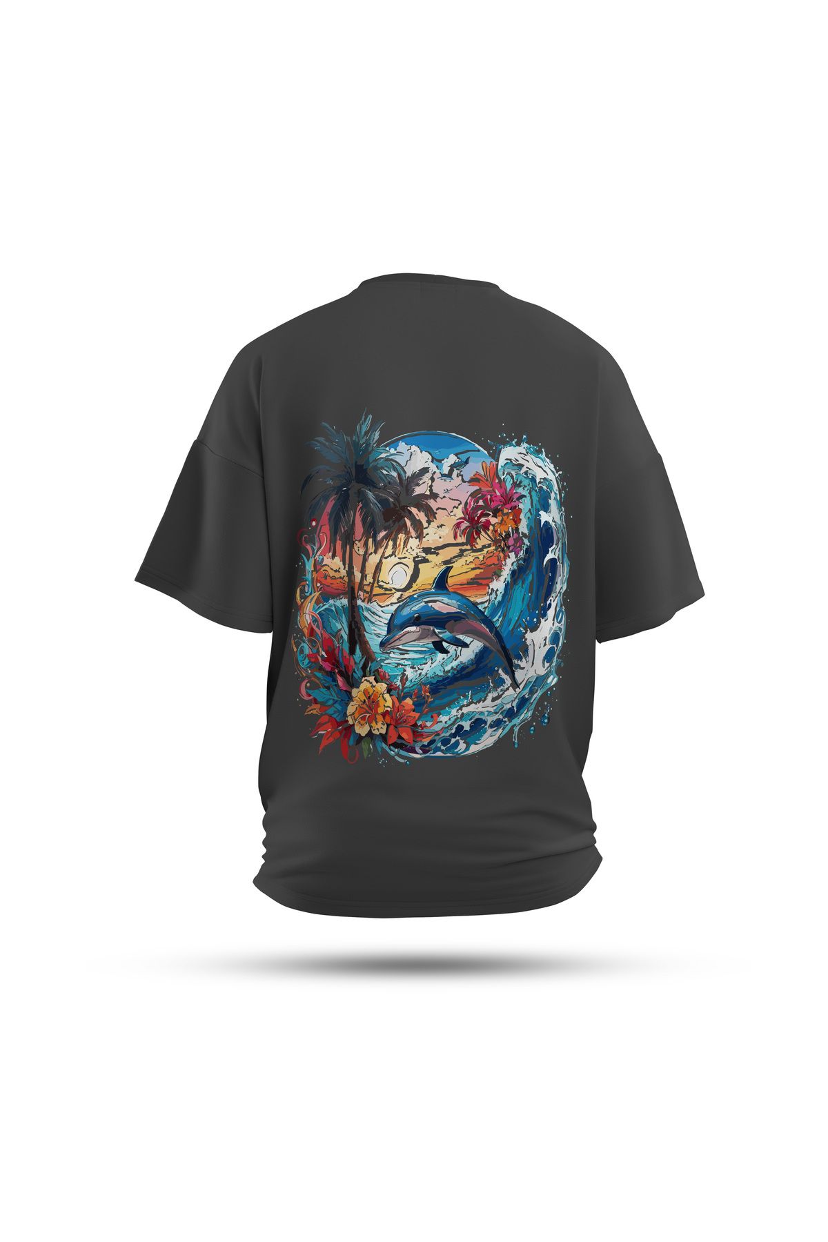 Zestia Unisex T-Shirt, Yunus Sırt Baskılı, Regular, %100 Pamuk, Antrasit T-Shirt No: 0036