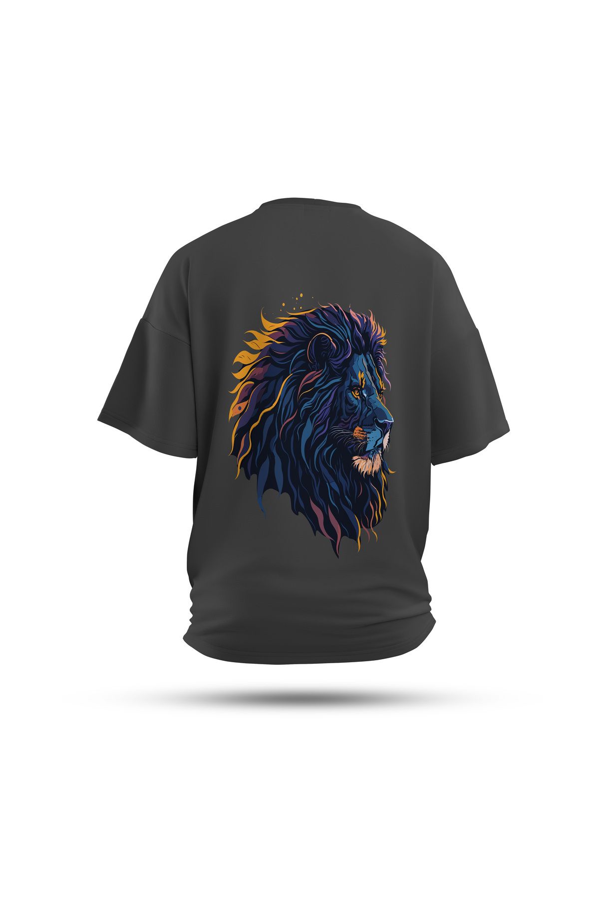 Zestia Unisex T-Shirt, Aslan Sırt Baskılı, Regular, %100 Pamuk, Antrasit T-Shirt No: 0026