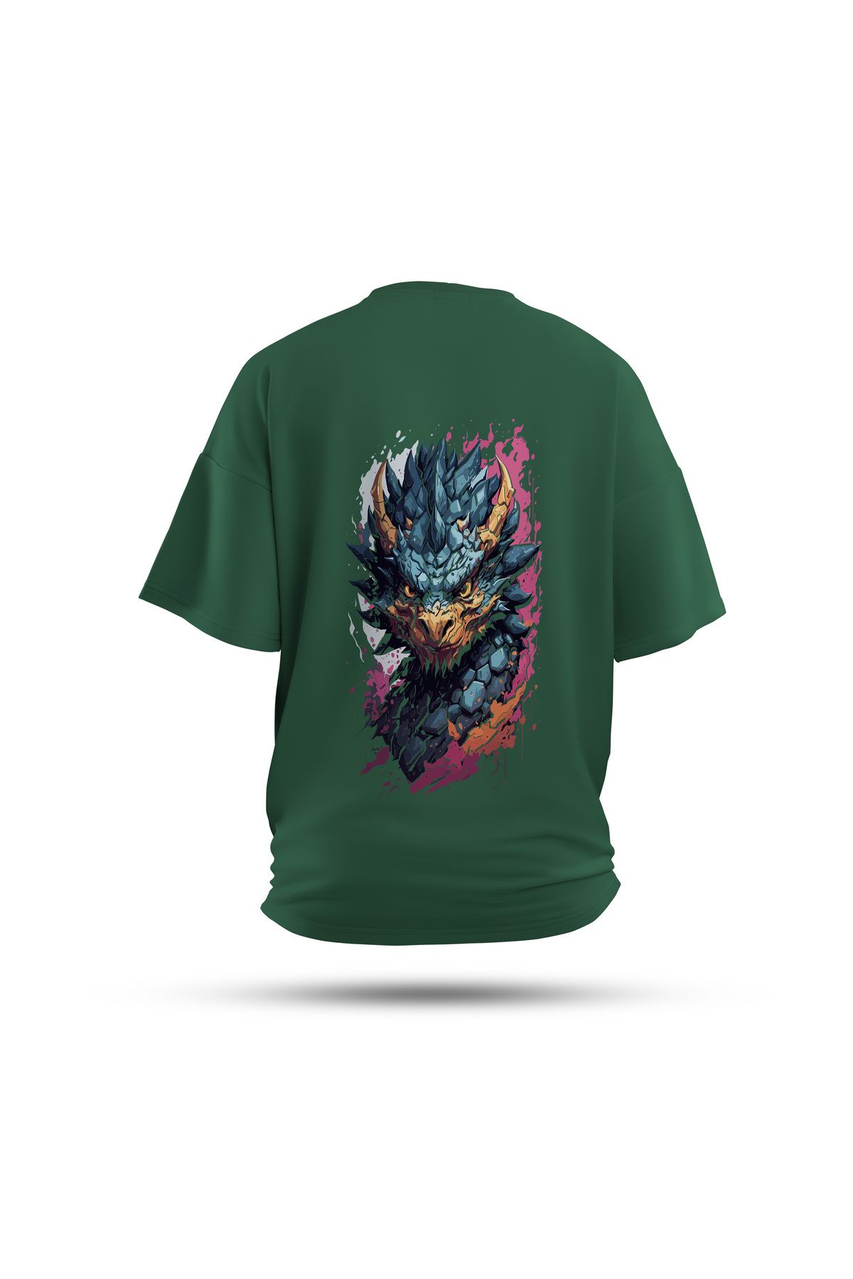 Zestia Unisex T-Shirt, Yılan Sırt Baskılı, Regular, %100 Pamuk, Yeşil T-Shirt No: 0023