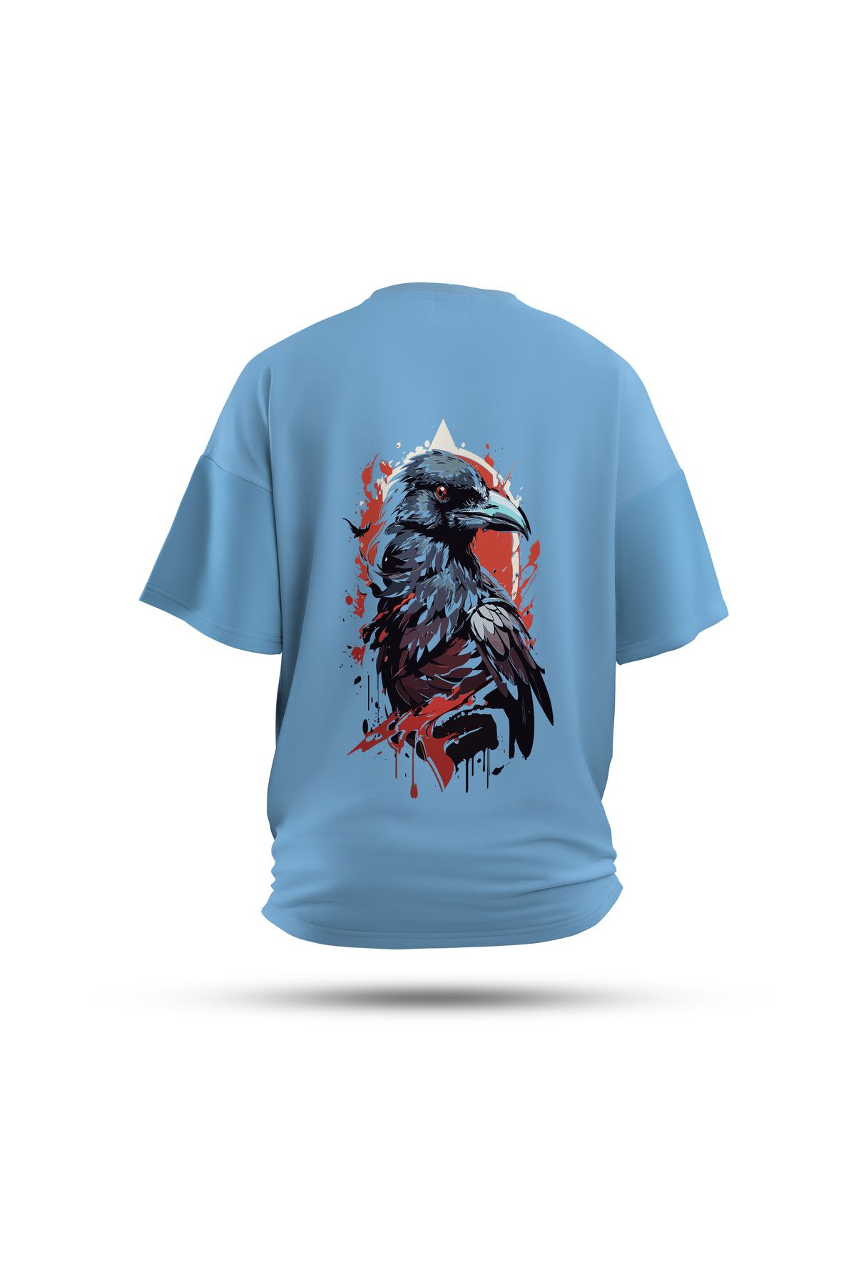 Zestia Unisex T-Shirt, Karga Sırt Baskılı, Regular, %100 Pamuk, Mavi T-Shirt No: 0033