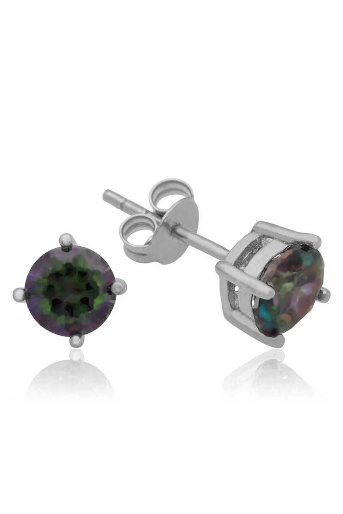 Huramarketing Gümüş 5 mm Mistik Topaz Çivili Küpe