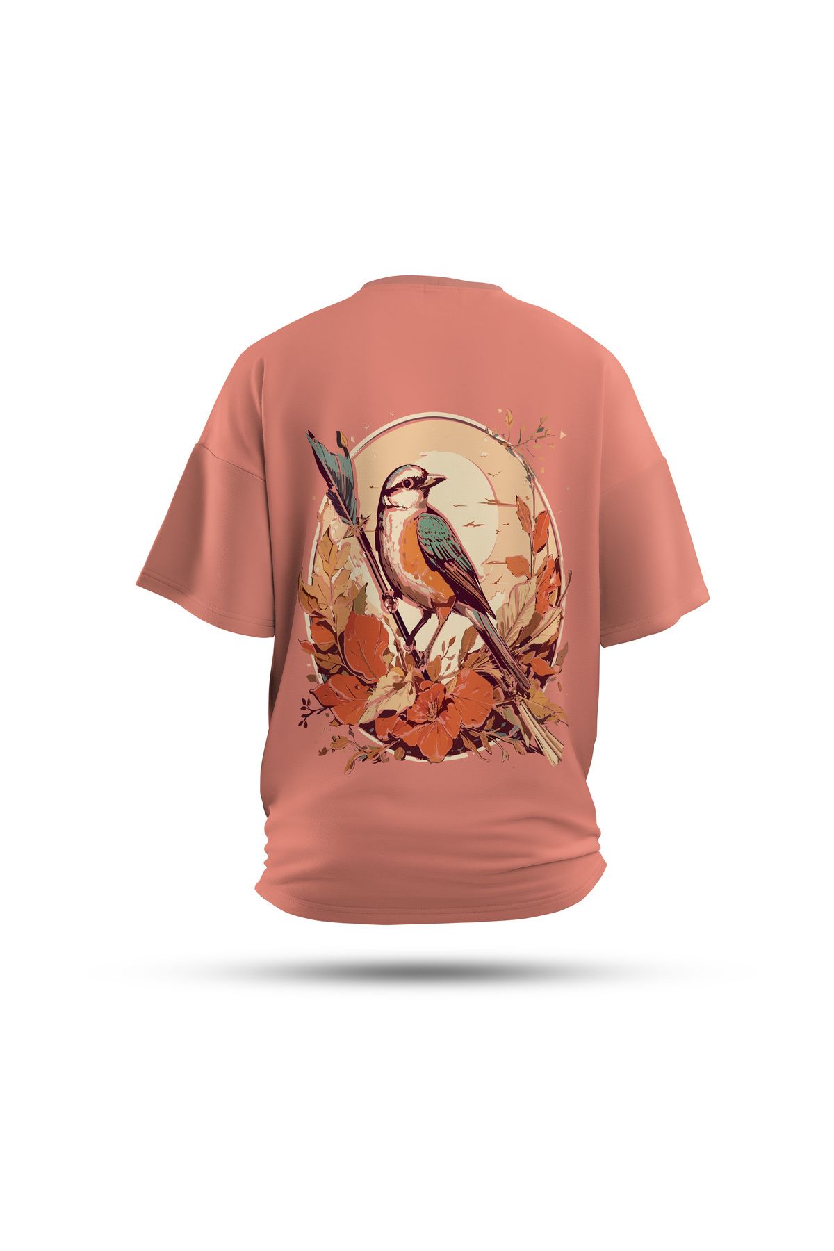 Zestia Unisex T-Shirt, Serçe Sırt Baskılı, Regular, %100 Pamuk, Somon T-Shirt No: 0032