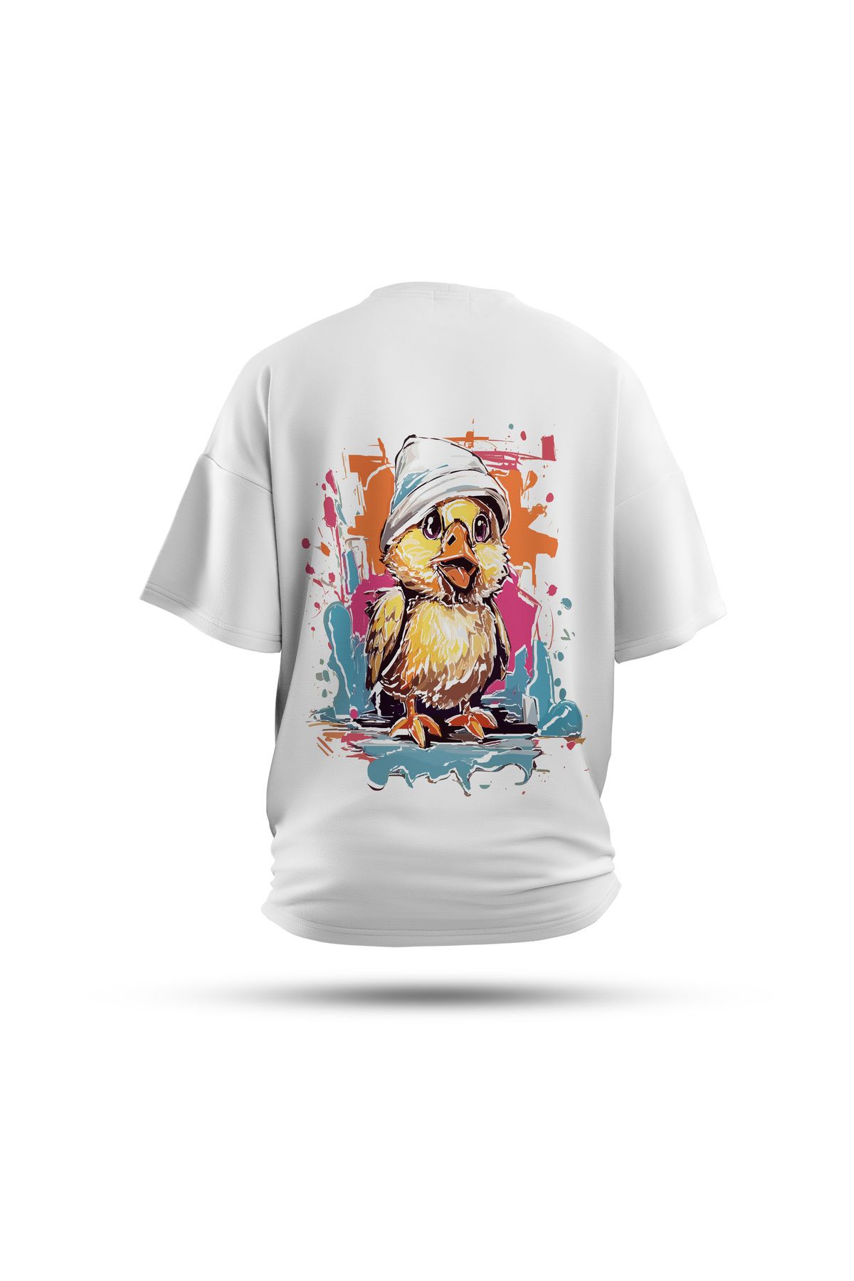 Zestia Unisex T-Shirt, Civciv Sırt Baskılı, Regular, %100 Pamuk, Beyaz T-Shirt No: 0040