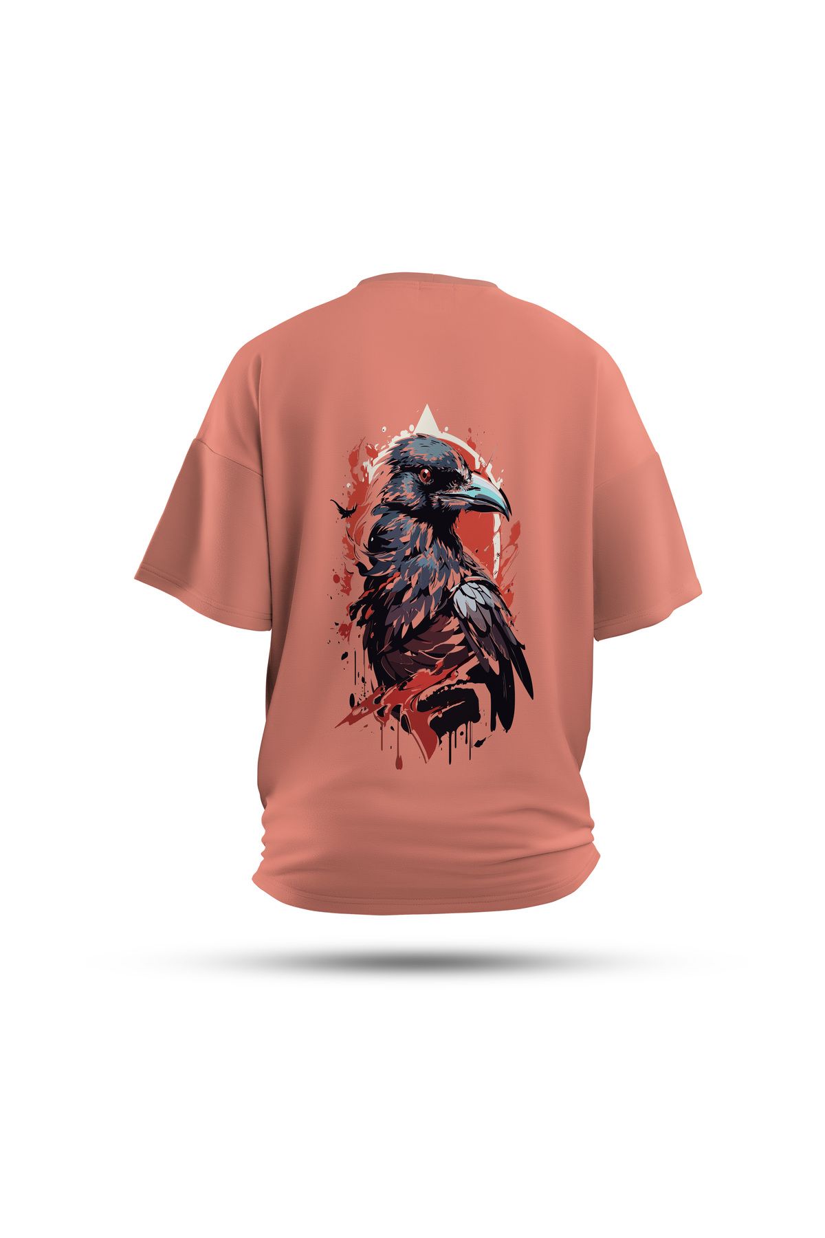 Zestia Unisex T-Shirt, Karga Sırt Baskılı, Regular, %100 Pamuk, Somon T-Shirt No: 0033