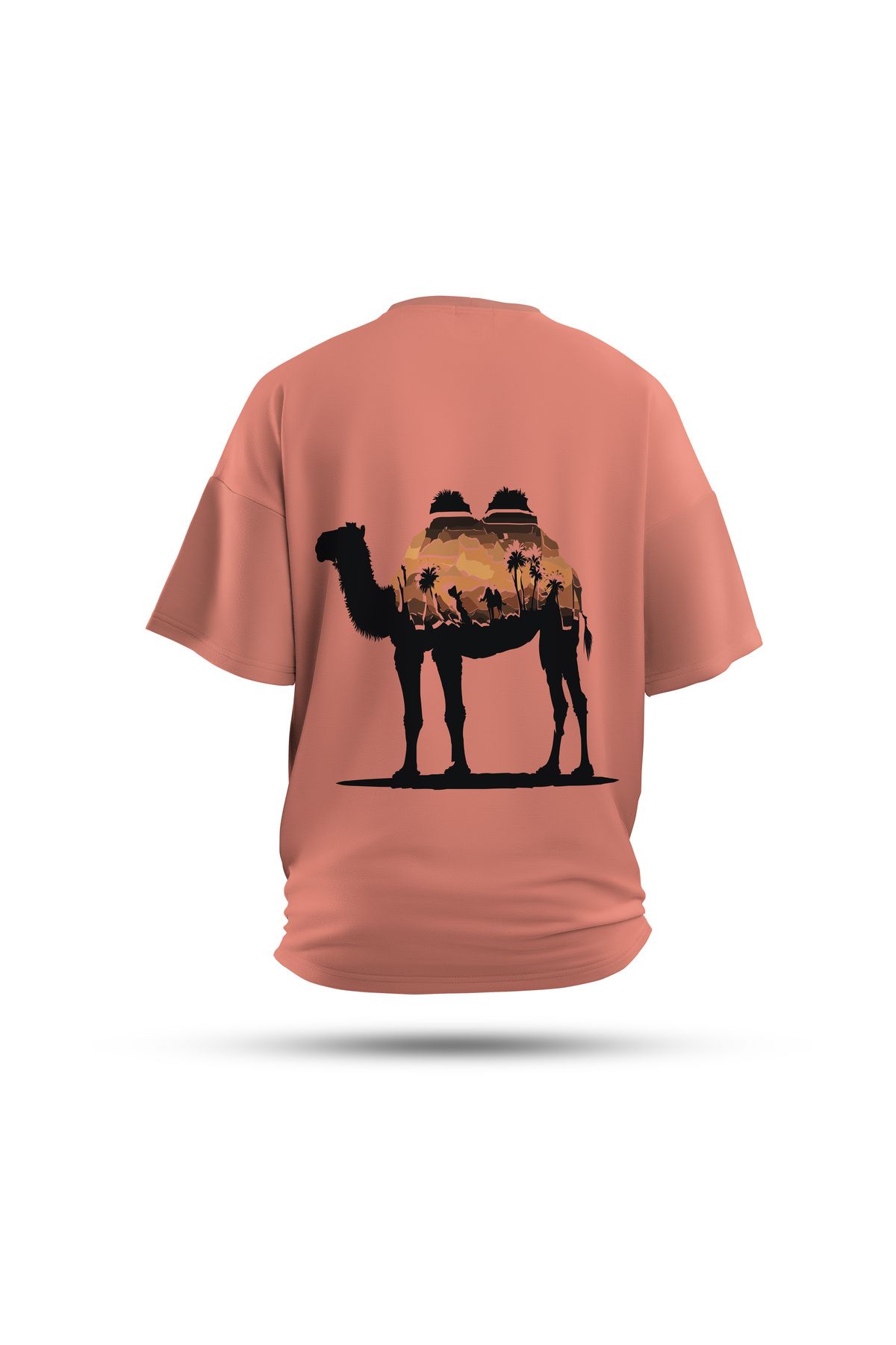 Zestia Unisex T-Shirt, Deve Sırt Baskılı, Regular, %100 Pamuk, Somon T-Shirt No: 0035