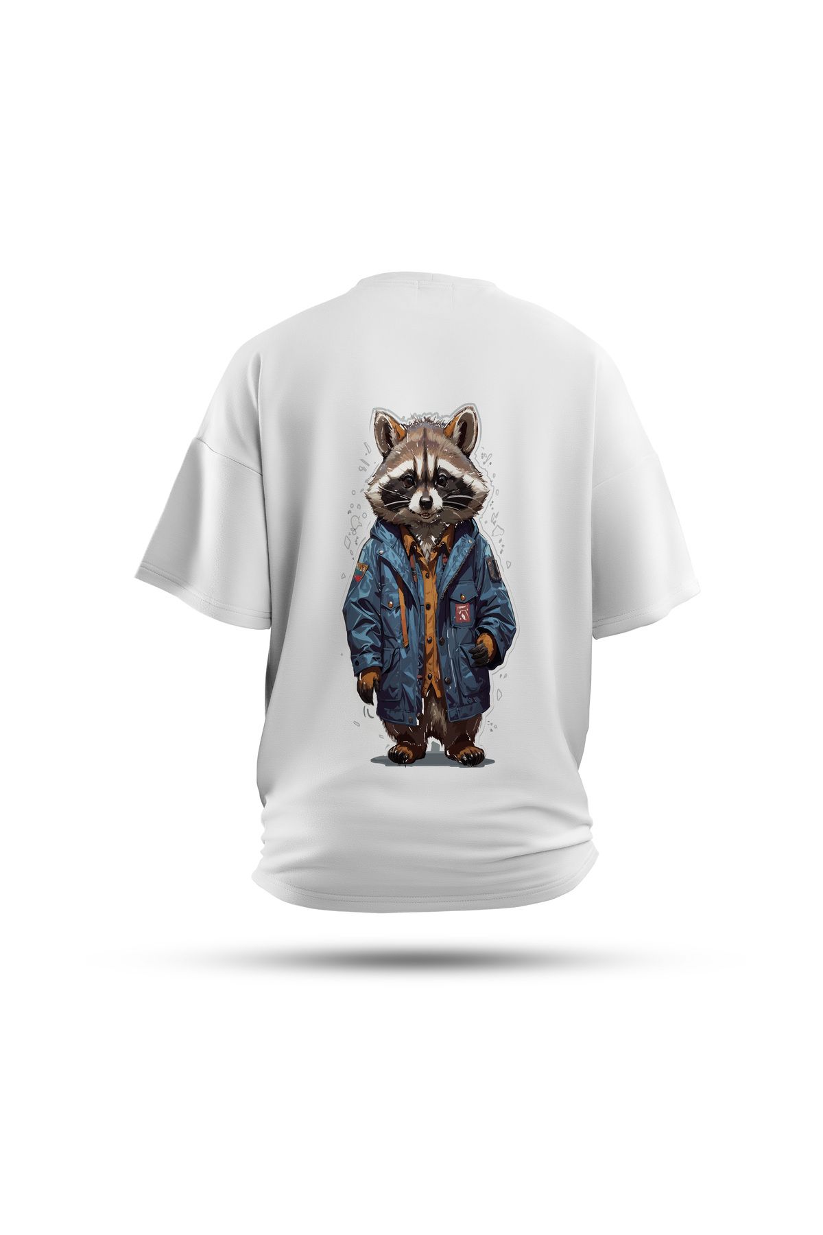 Zestia Unisex T-Shirt, Rakun Sırt Baskılı, Regular, %100 Pamuk, Beyaz T-Shirt No: 0050