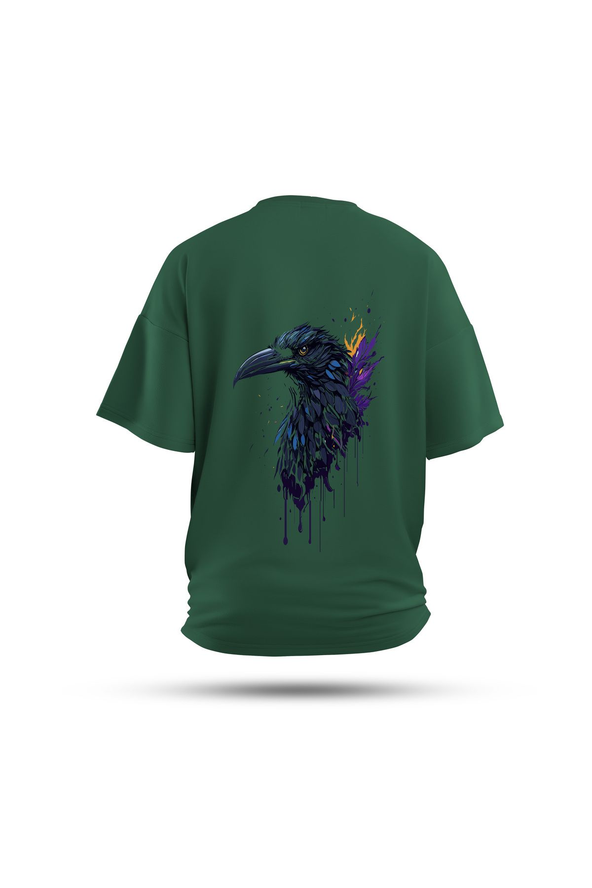 Zestia Unisex T-Shirt, Karga Sırt Baskılı, Regular, %100 Pamuk, Yeşil T-Shirt No: 0041