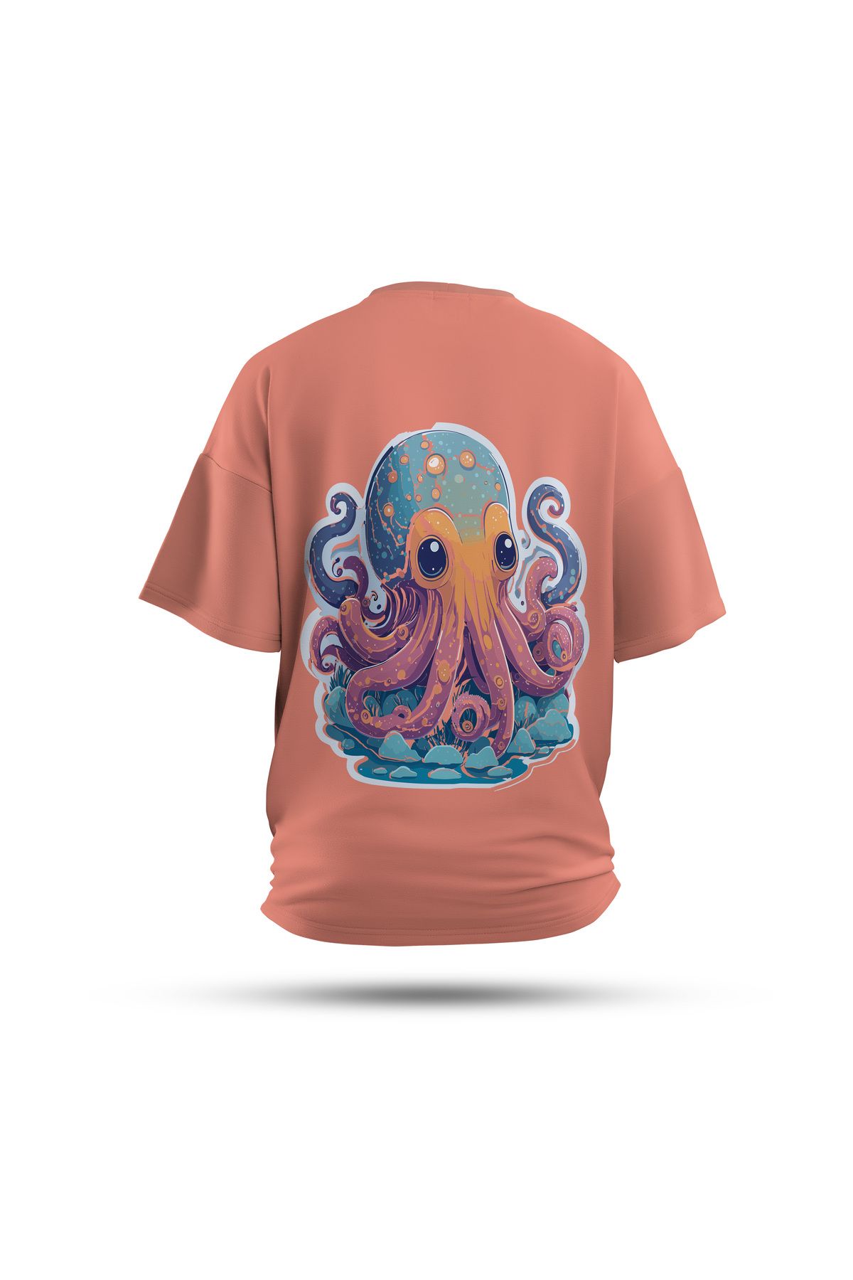 Zestia Unisex T-Shirt, Ahtapot Sırt Baskılı, Regular, %100 Pamuk, Yeşil T-Shirt No: 0042