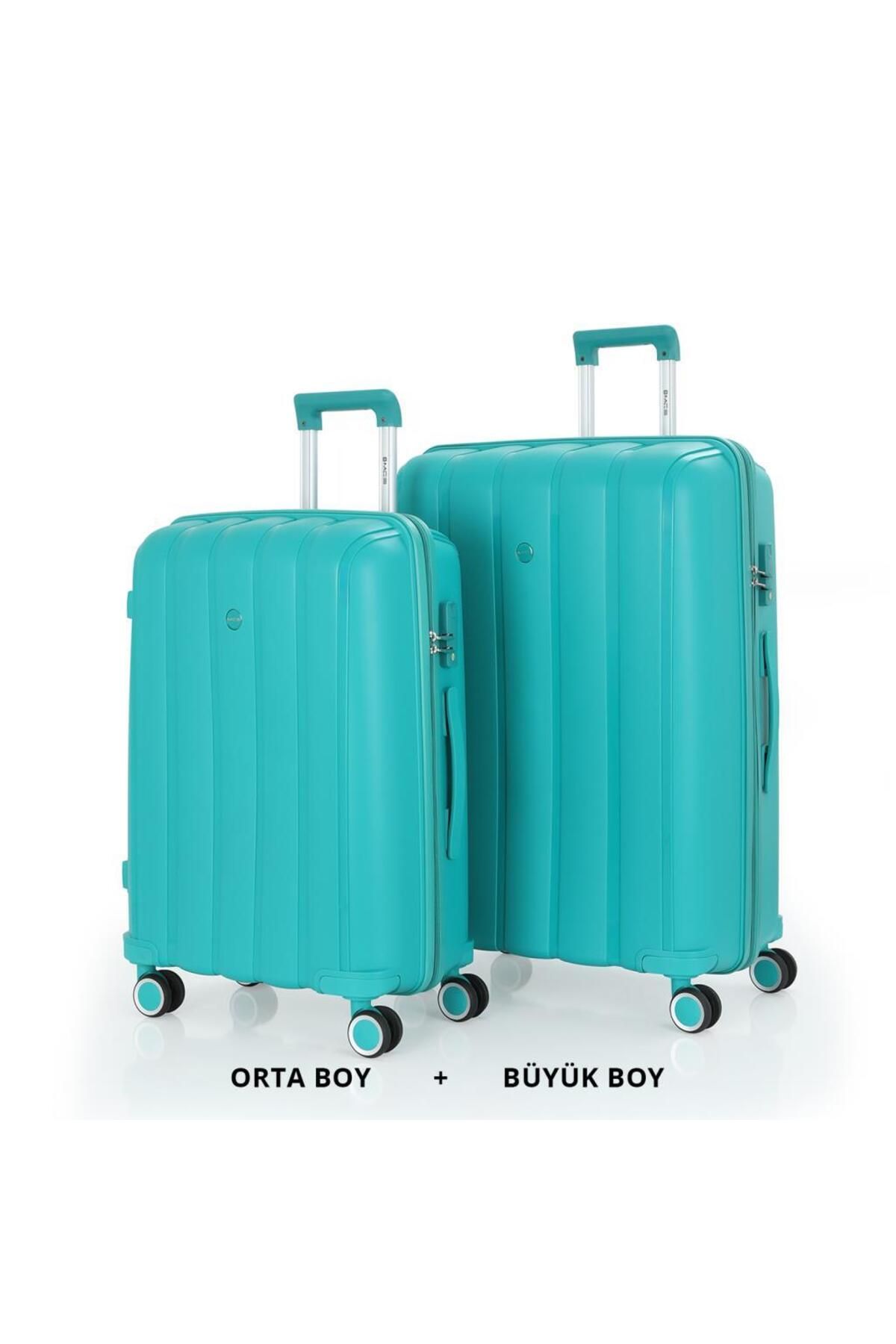 MÇS Bavul Büyük ve Orta 2li Set Kırılmaz Silikon Valiz V305 CamGöbeği