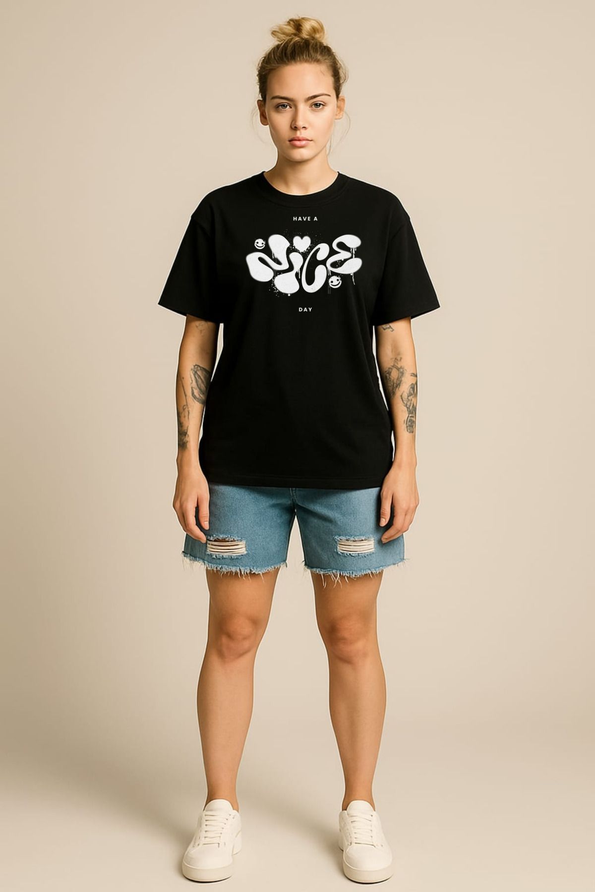 MAYK STREETWEAR OVERSIZE TSHIRT - UNISEX HAVE NICE DAY BASKILI TSHIRT