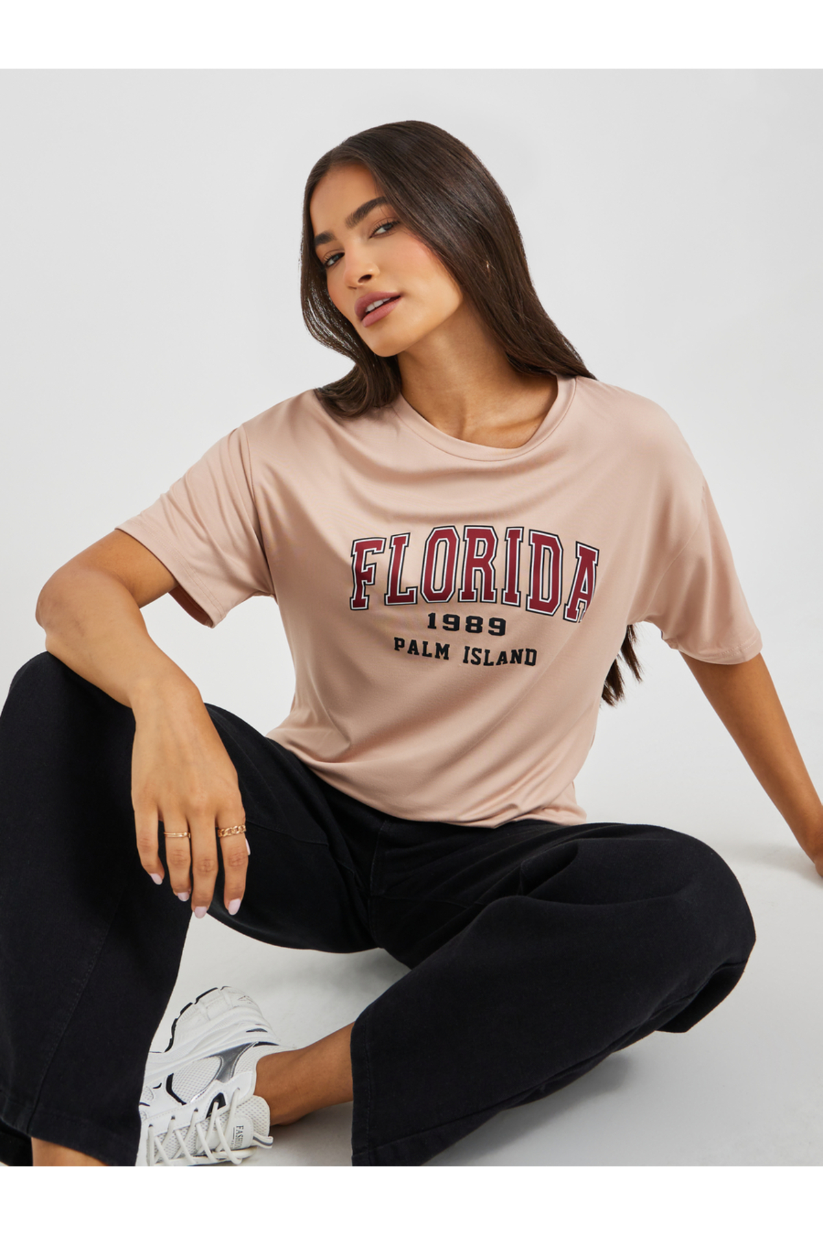 Styli Slogan Print Round Neck T-Shirt