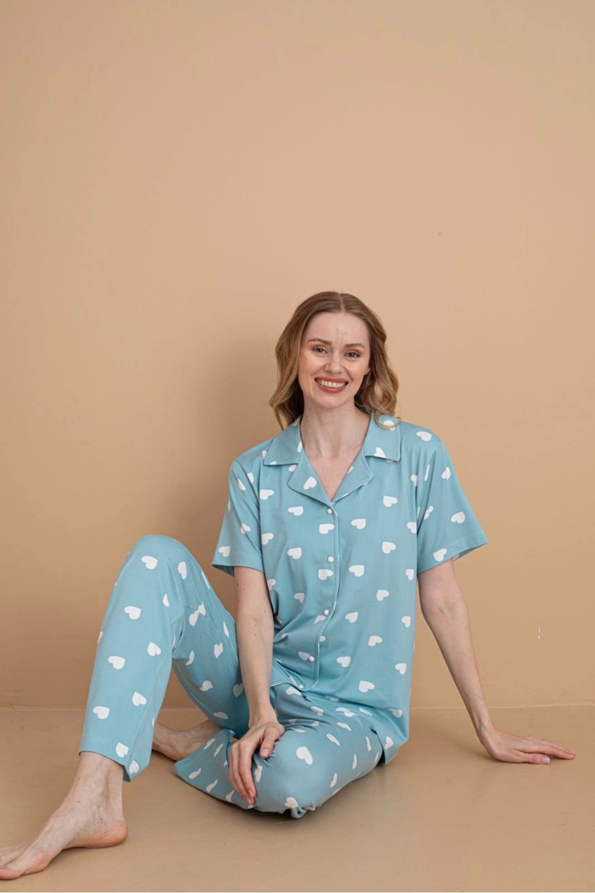 PİJAMERRY Pijamerry Kadın Milan Kumaş Gömlek Yaka Su Yeşili Pijama Takımı