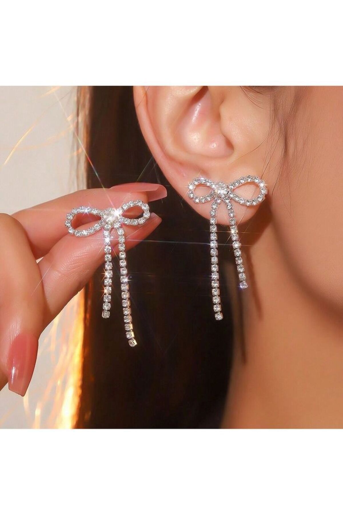 HISCOSMETIC Kadın Zirkon Taşlı Fiyonk - Kurdele Silver Küpe