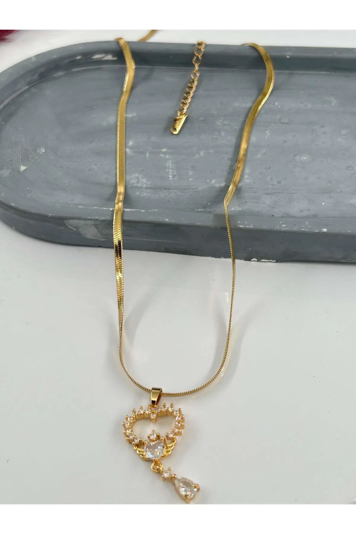 LAVİNYAMJEWELLERY ÇELİK KALPLİ 45 CM KOLYE