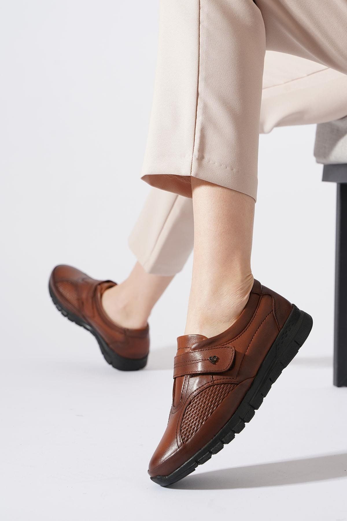 Moda Pie Nera Çırt Kemik Çıkıntı Hakiki Deri Kadın Ayakkabı Taba Cilt
