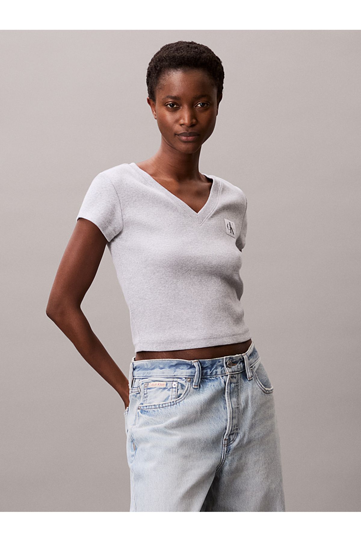 Calvin Klein Ribbed Cotton V-Neck T-Shirt