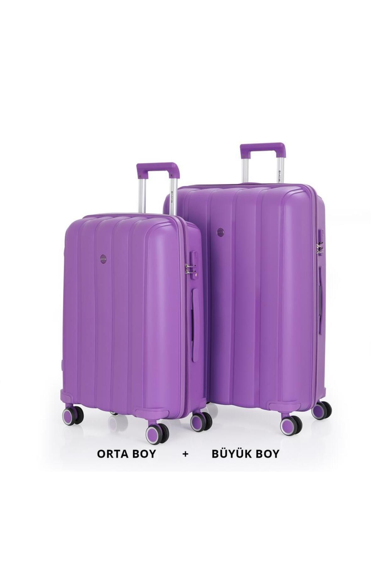 MÇS Bavul Büyük ve Orta 2li Set Kırılmaz Silikon Valiz V305 Mor