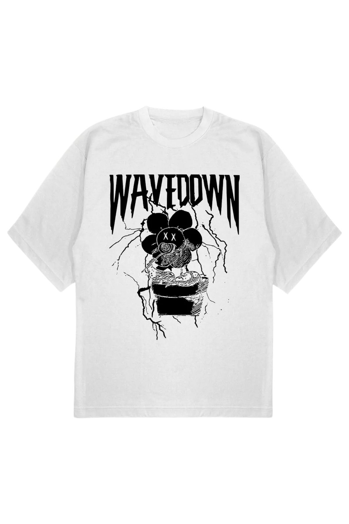 SVART WEAR SAVAGE T-Shirt OVERSIZE wave down flower beyaz