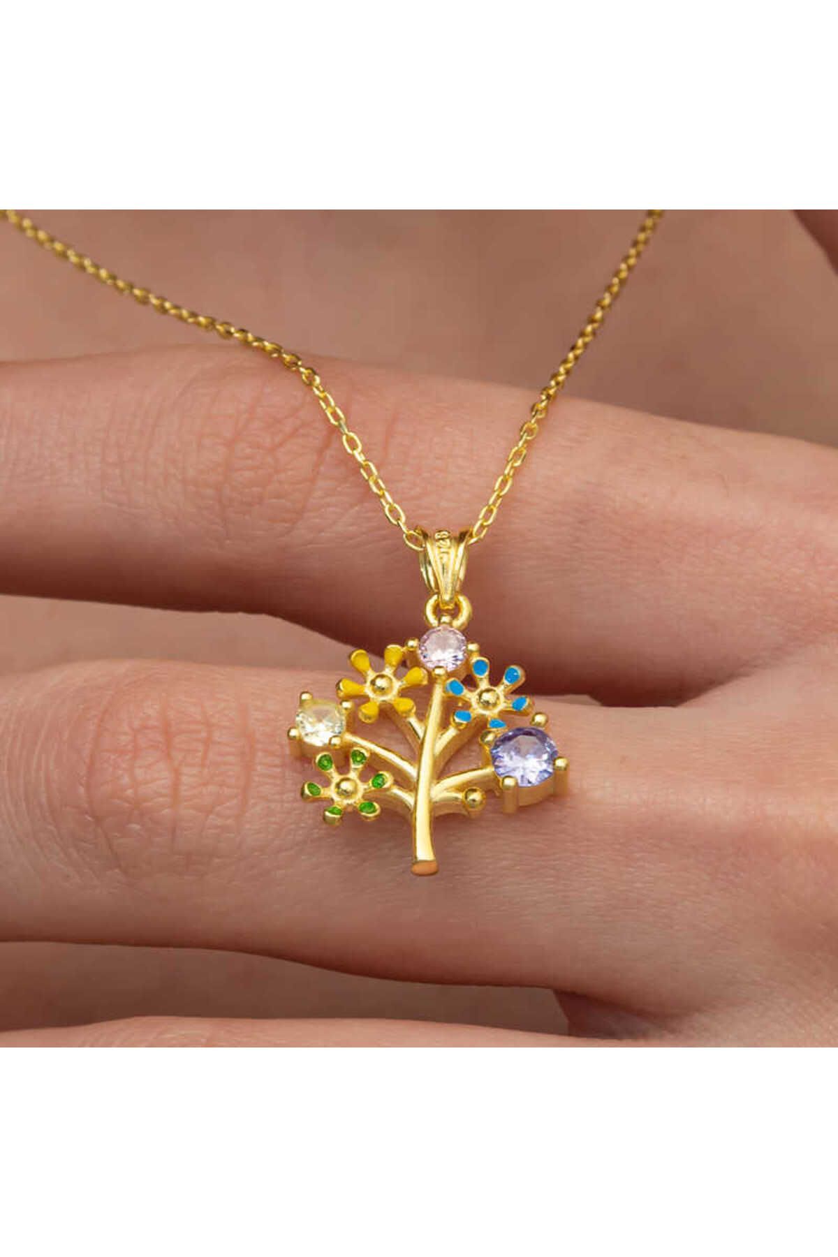 Huramarketing Gümüş Gold Renkli Hayat Ağacı Kadın Kolye