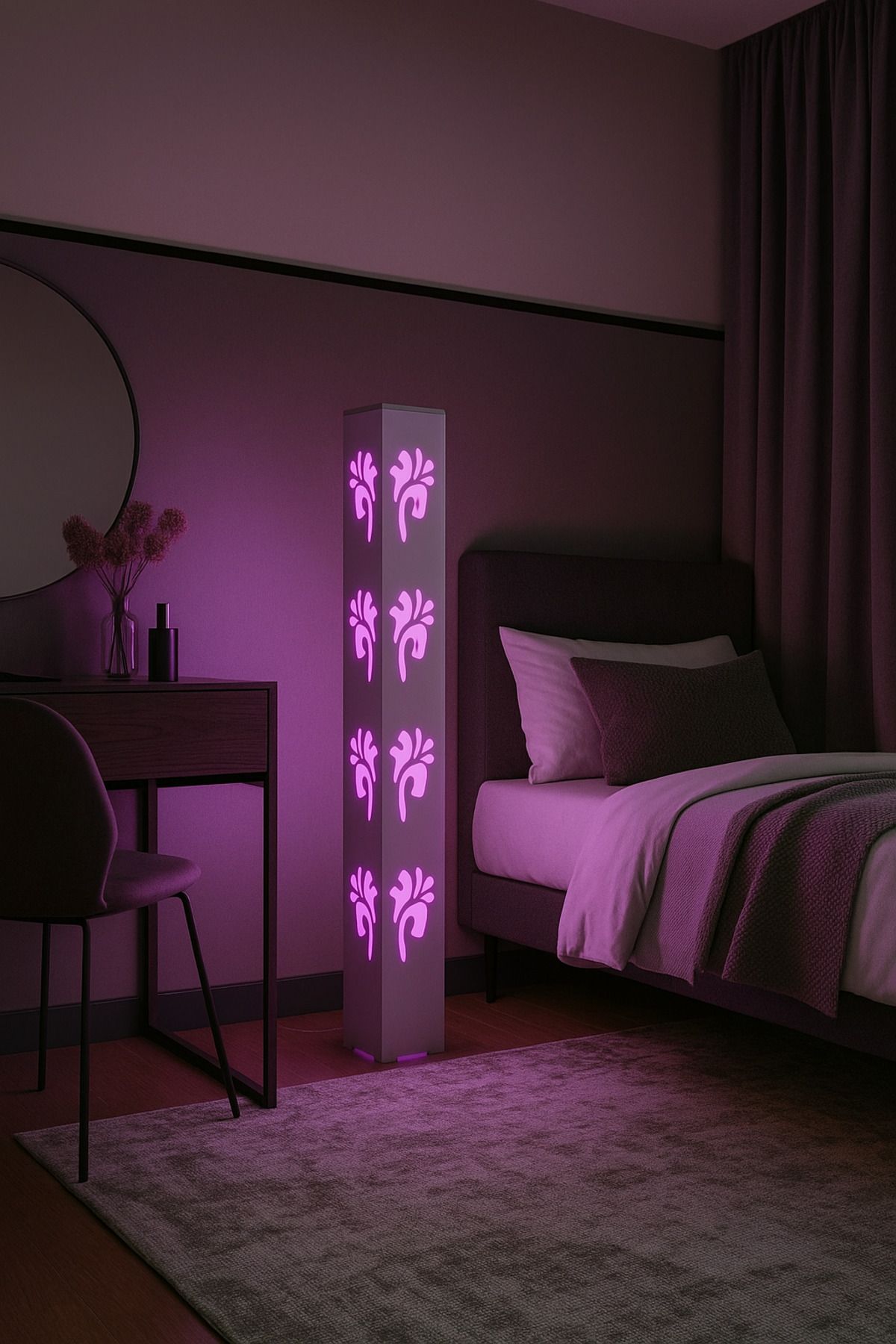 ARTILED RGB Çiçek Desenli Dekoratif Akıllı Lambader – Mobil Uyumlu Metal Gövde