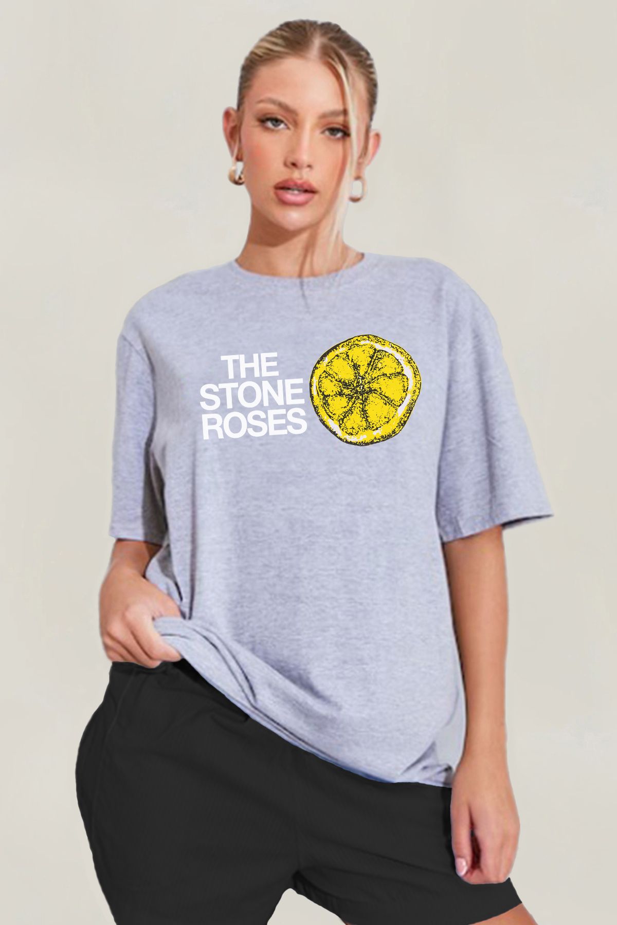 MODA The Stone Roses Baskılı Oversize Kalıp Grimelanj Geniş Bol Kesim Kadın Tişört