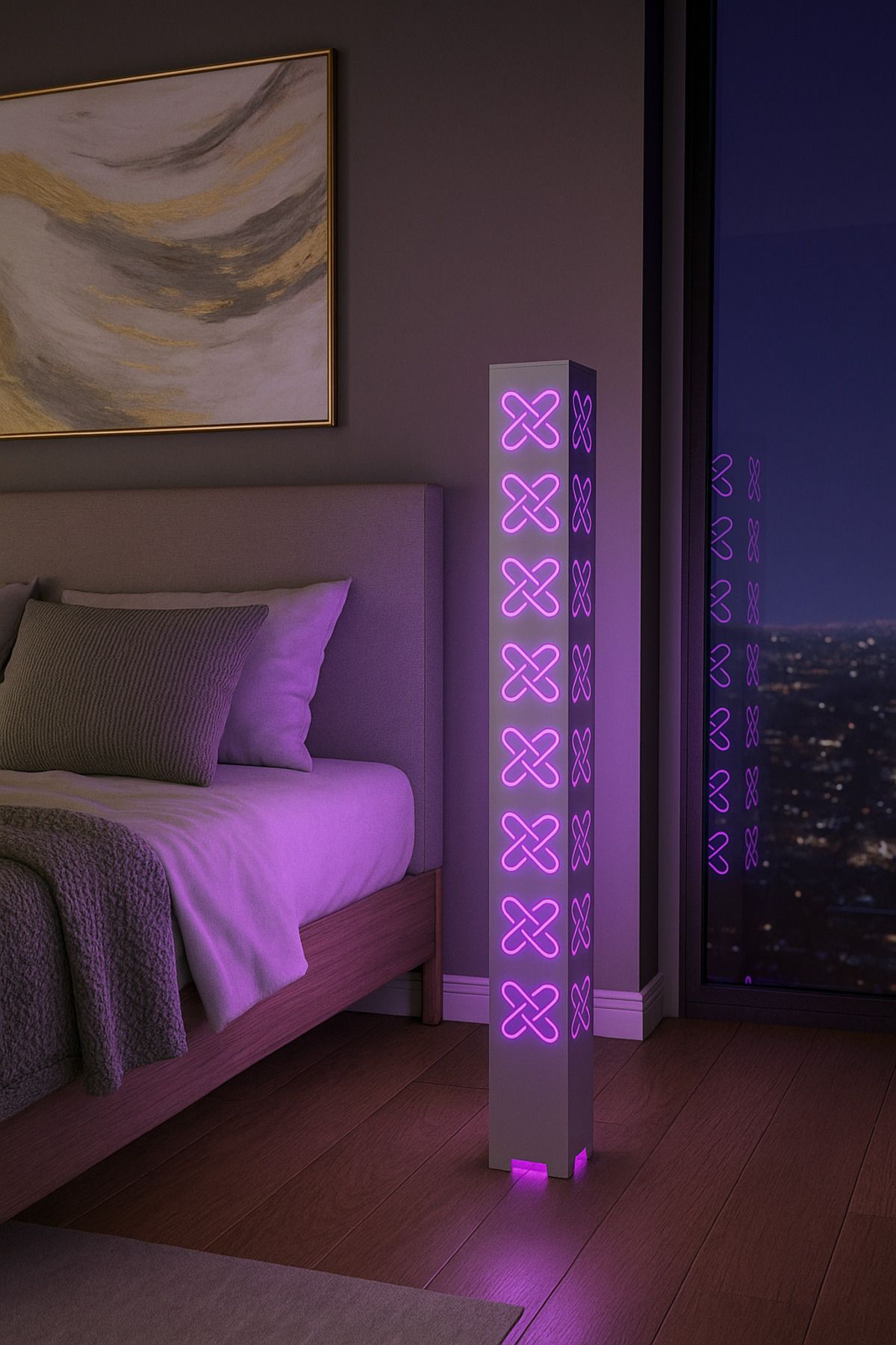 ARTILED RGB Artı Desenli Dekoratif Akıllı Lambader – Mobil Uyumlu Metal Gövde