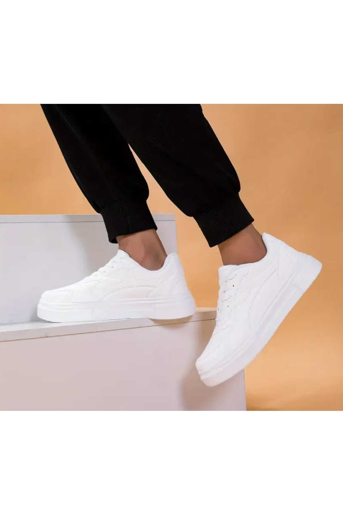 KDY UNİSEX BEYAZ-SİYAH AİR SNEAKER GÜNLÜK FORCE SPOR AYAKKABI