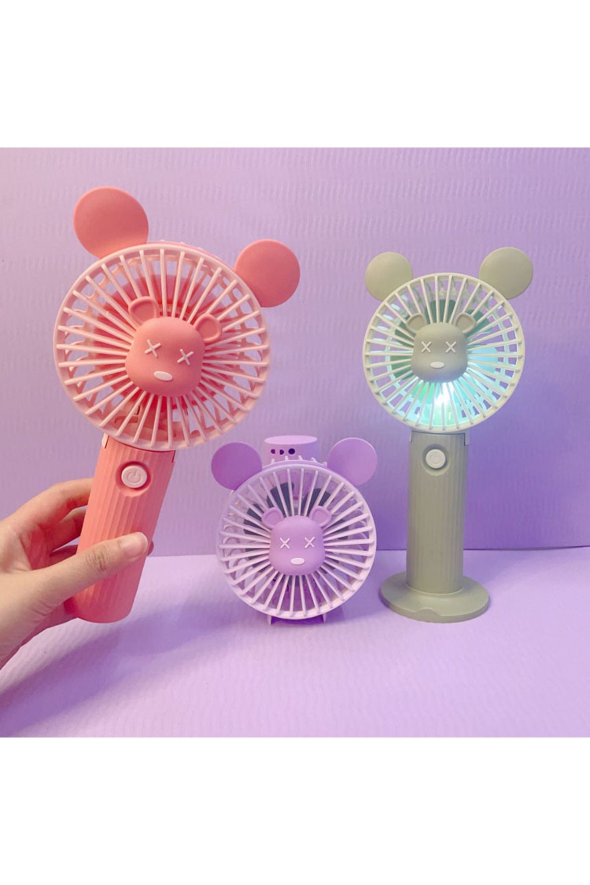 Livava Ayıcıklı Mini Fan Işıklı, Telefon Tutucu, Portatif ve Usb li, Kırmızı, 22x12