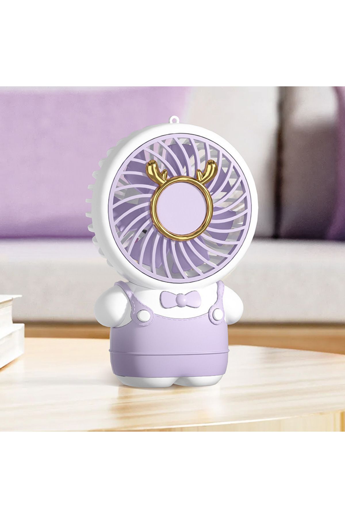 Livava Papyonlu Mini Fan Askılı, Usb li ve Şarj Edilebilir, Mor, 13x8