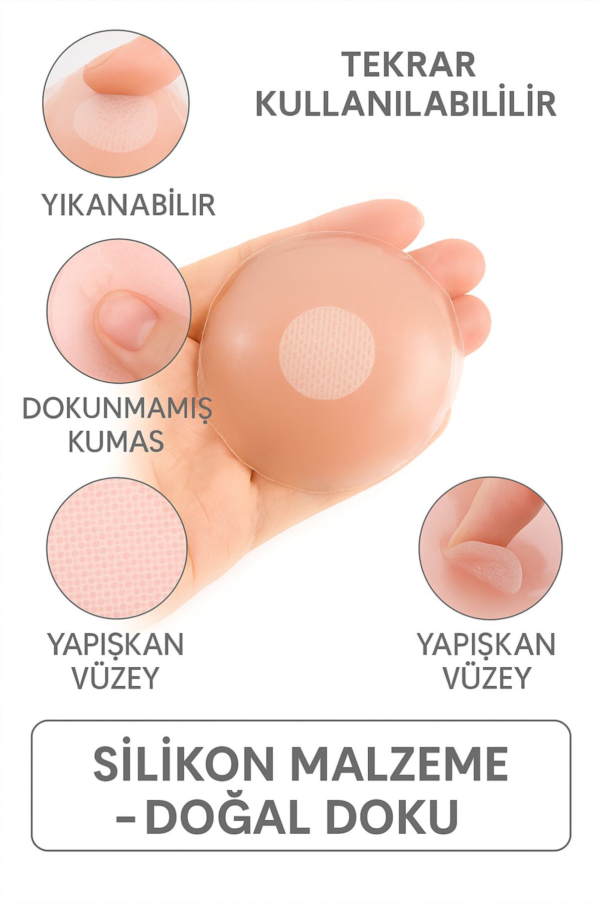 Straplez ve İnce Kıyafetler İçin Silikon Göğüs Pedi 5 Çift Cilt Tonuna Uyumlu Meme Pedi Su Geçirmez