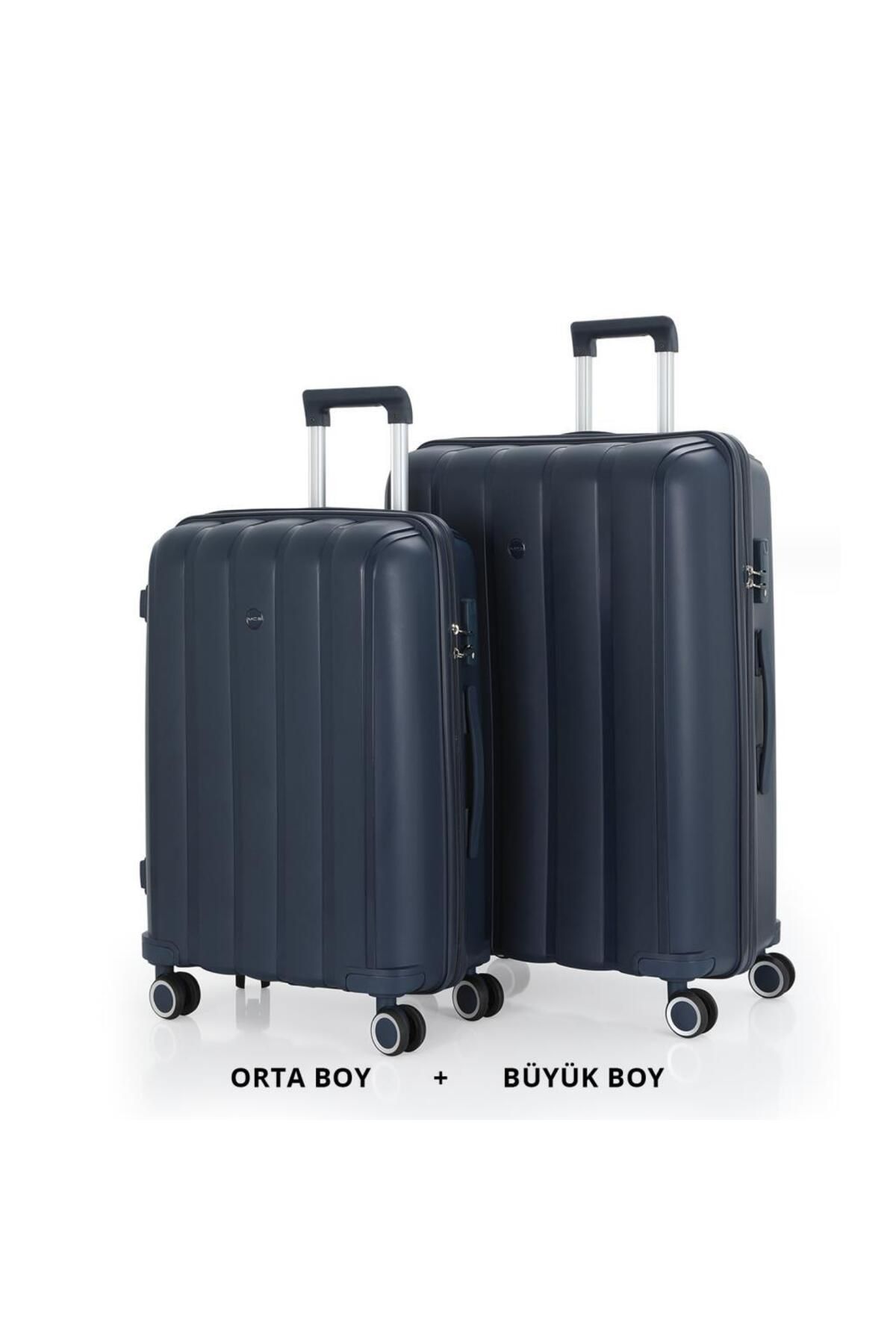 MÇS Bavul Büyük ve Orta 2li Set Kırılmaz Silikon Valiz V305 Laci