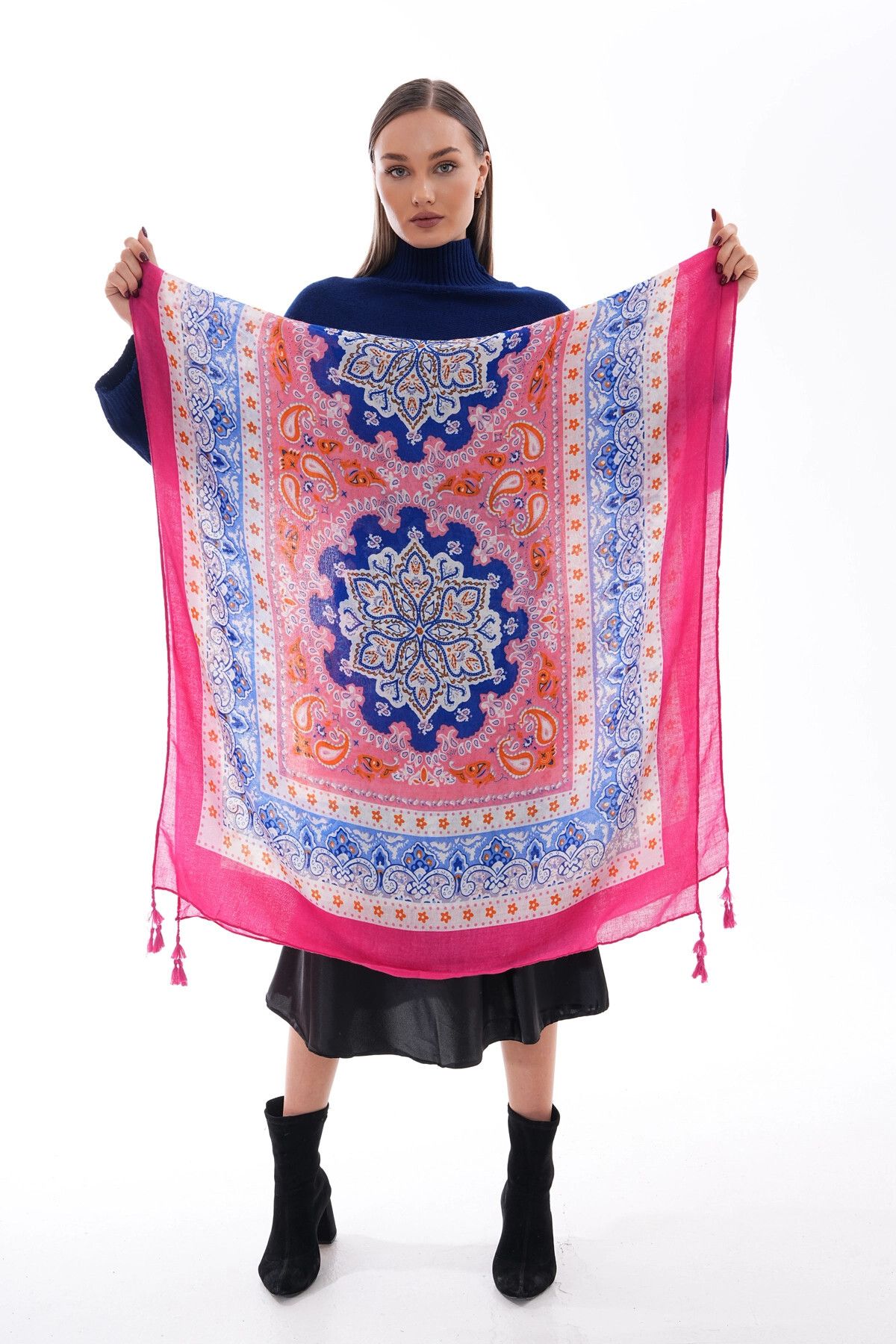 bacc Mavi Patchwork Desenli Şal BCNSV-2515238