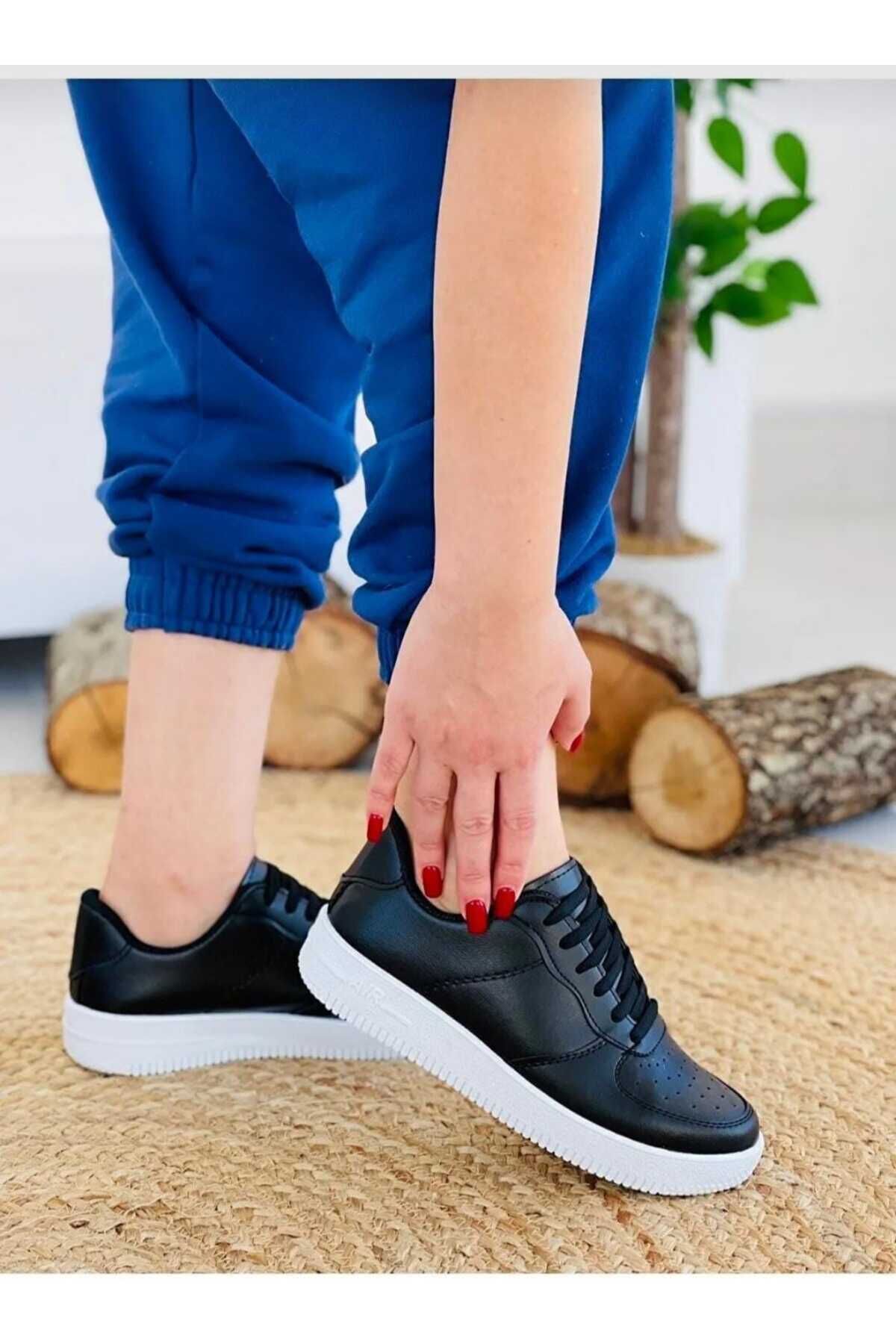 KDY UNİSEX BEYAZ-SİYAH AİR SNEAKER GÜNLÜK FORCE SPOR AYAKKABI
