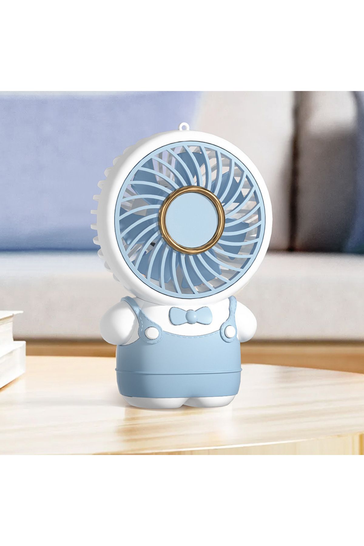 Livava Papyonlu Mini Fan Askılı, Usb li ve Şarj Edilebilir, Mavi, 13x8
