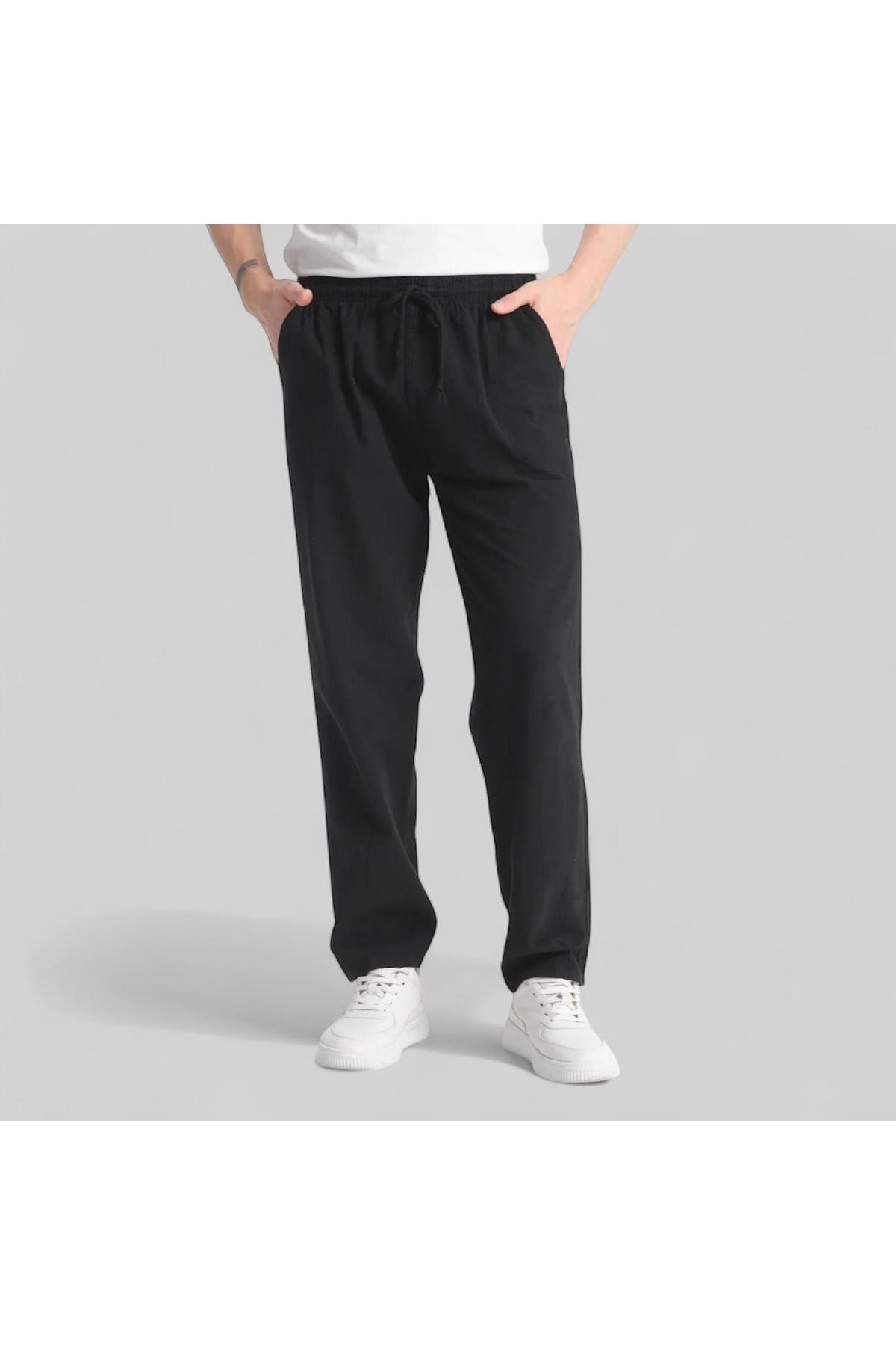 oraystore Erkek Keten Görünümlü Rahat Kalıp Pantolon
