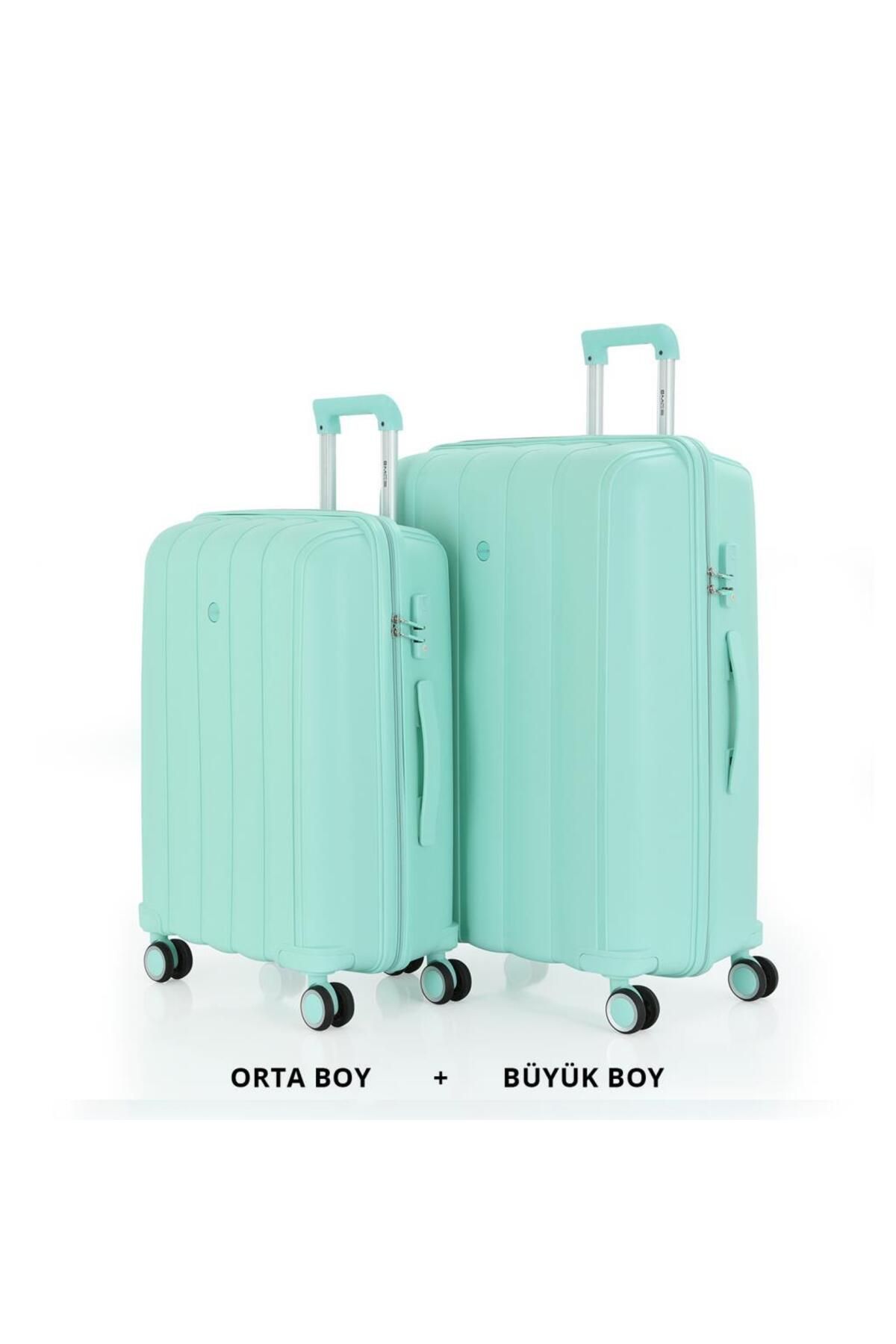 MÇS Bavul Büyük ve Orta 2li Set Kırılmaz Silikon Valiz V305 Mint
