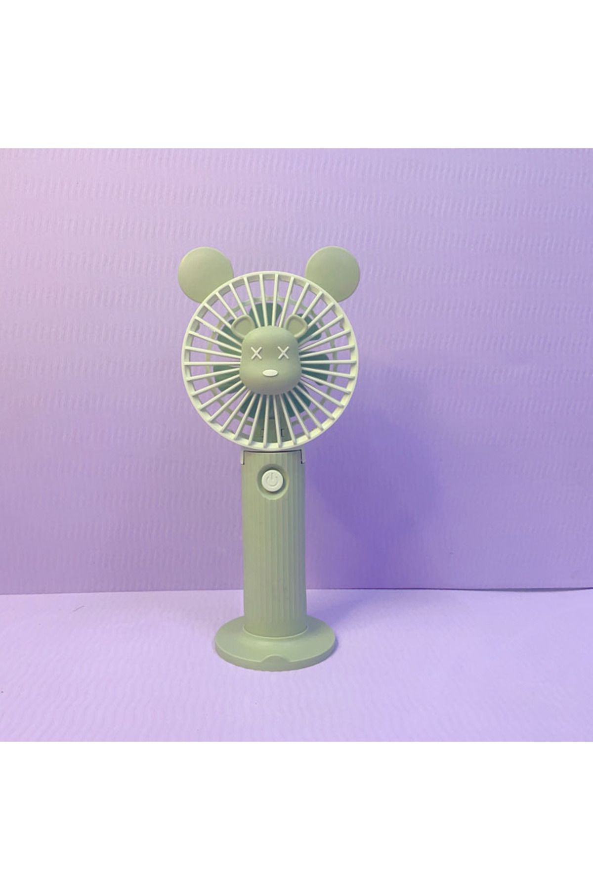 Livava Ayıcıklı Mini Fan Işıklı, Telefon Tutucu, Portatif ve Usb li, Yeşil, 22x12