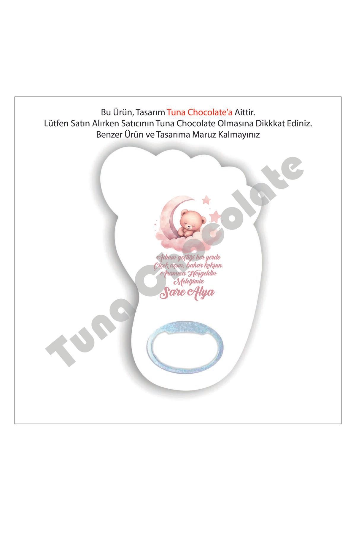 Tuna Chocolate Çikolata & Hediyelik 25 Adet Kişiye Özel Baskılı Bebek ayağı Magnet Açacak (UV BASKILI)