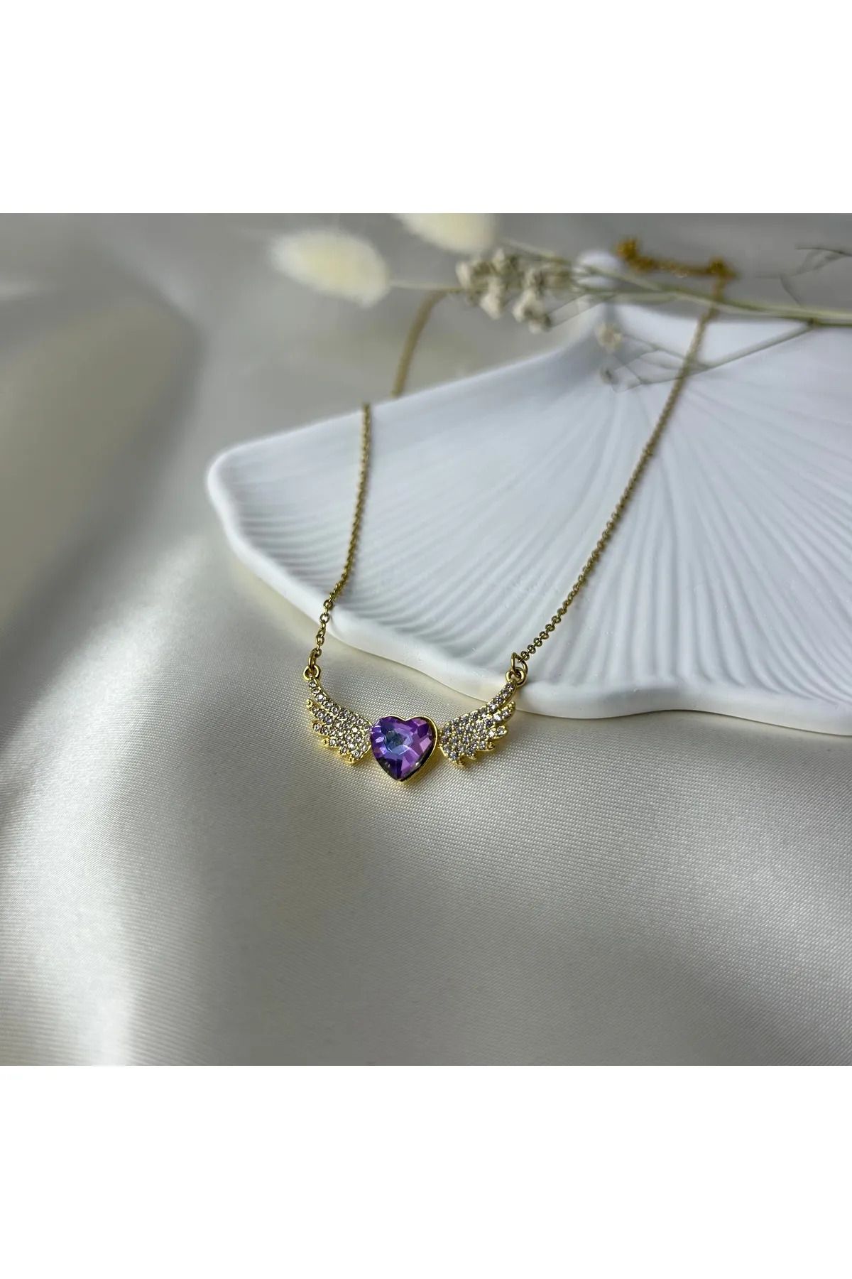 LAVİNYAMJEWELLERY MİNİ MAVİ KALP GOLD ÇELİK KOLYE 316L