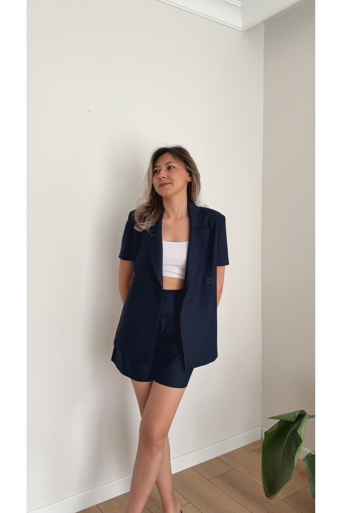 TUSİVA STORE Keten Ceket Şort Takım